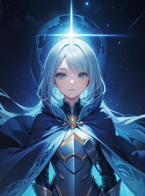 ((masterpiece, 最high quality)), Detailed face, Character design sheet， Full Body Lesbian, Full of details,, Very detailed, depth, Many parts，Beautiful Paladin Girl，Hold a shield，Very beautiful，High Balance, Natural starlight，Star&#39;s Blue Hair,Hentai Rea...