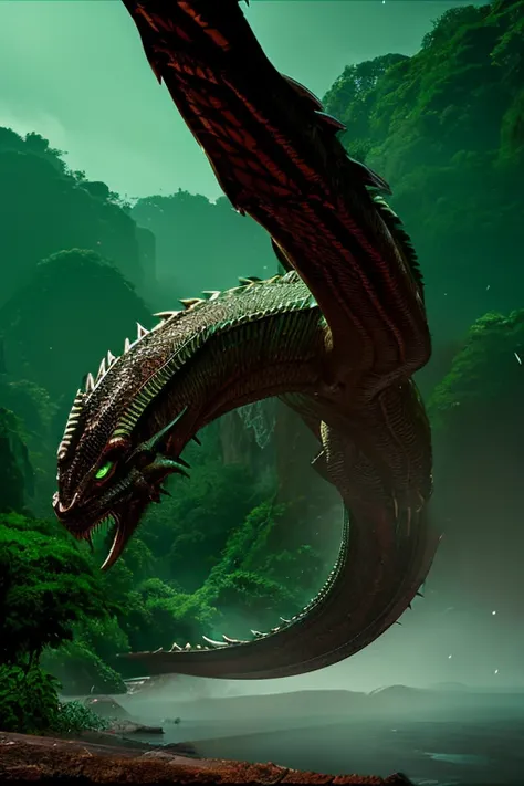 dragon,scale,green,thorn,amazon river,jungle,body length 6 meters,weight 400 kg,violent,danger,