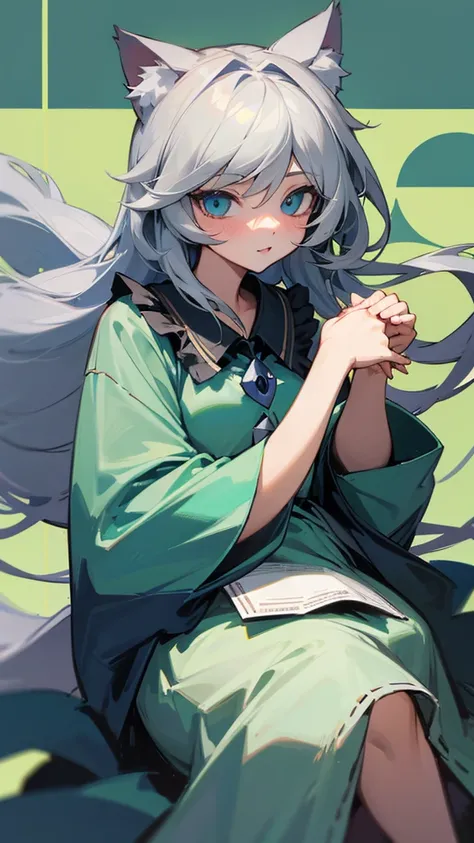 highest quality　Neutral face　woman　I have long hair　Odd Eye　Gray Hair　Komeiji Sisters　beautiful girl　Cat ear　Cute and kind