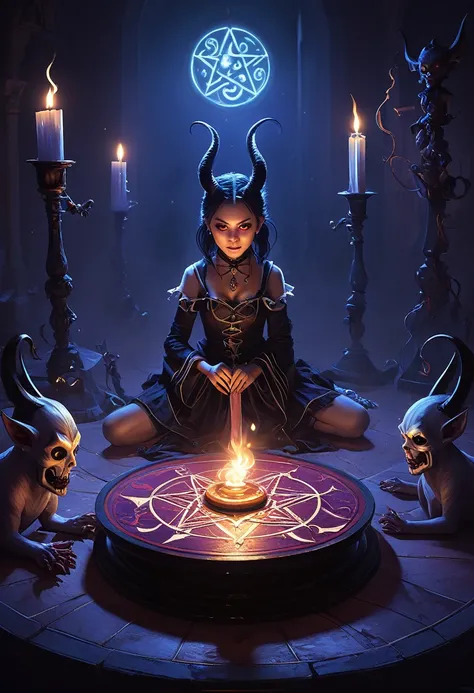 cute, cute, Adorable, (occult:1.3), magic, Demon Summoning, Demonic Possession, Satanism, Voodoo, Great lighting, Soft Shade, Atmospheric lighting, Greg Rutkowski、Stanley Artgerm、Lau Wropp、Lost Draw、Art Station、Painting by CG Society 