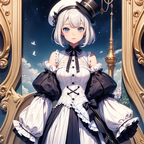 one girl、highest quality、vtuber - whole body、milky white short hair、masterpiece、official art、the best configuration、long straigh...