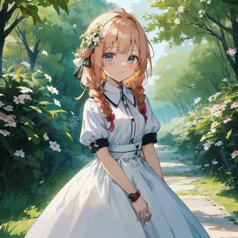 Anime girl in white dress standing on a path in the forest,  in dress, Beautiful anime girl, Cute anime waifu in a nice dress, Cute anime girl, Beautiful Anime Portrait, portrait of cute anime girlbabes, Portrait Anime Girl, pretty anime girl, portrait of ...