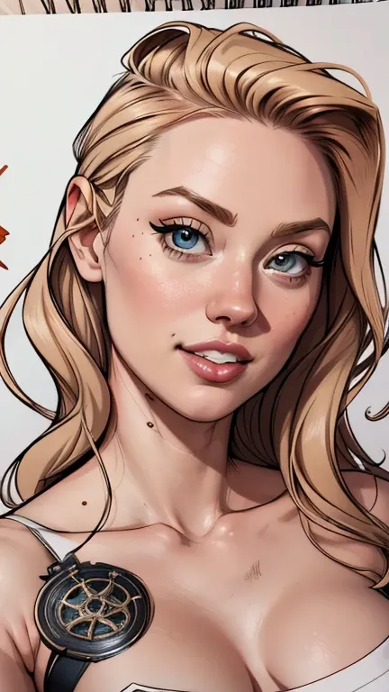 Female style Deborah Ann Woll beautiful breasts symmetrical medium breasts Fiona with war marks Cartoon image of a woman .Ilustra??o estilo desenho animado, estilo de arte dos desenhos animados, estilo de arte dos desenhos animados, digital illustration st...