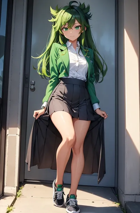 1girl, 1girl izuku midoriya full body, genderbend izuku midoriya, Izuku Midoriya, Izuku Midoriya my hero academia, midoriya izuku, (anime: my hero academia). As a genderbent version of Izuku Midoriya, she embodies both strength and grace. Her striking gree...