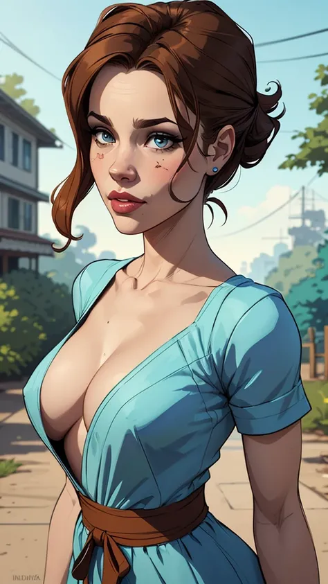 Character style Cartoon style digital illustration GTA style female style beautiful breasts symmetrical medium breasts Fiona with war marks Cartoon image of a woman .Ilustra??o estilo desenho animado, estilo de arte dos desenhos animados, estilo de arte do...