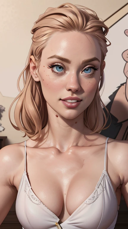 Female style Deborah Ann Woll beautiful breasts symmetrical medium breasts Fiona with war marks Cartoon image of a woman .Ilustra??o estilo desenho animado, estilo de arte dos desenhos animados, estilo de arte dos desenhos animados, digital illustration st...