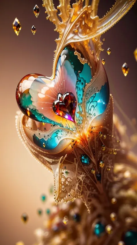 create a breathtaking work of art with abstract heart, diamond and gold glass pieces with a scattering effect emanating from the...