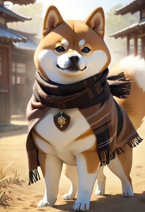 cowboy:((Shiba Inu)),cowboyの衣装:detailed,cowboyハット,scarf,Gunman,Western background,複雑なdetailed,Beautiful light and shadow,hard boiled,Animal anthropomorphism,Anthropomorphic Shiba Inu,nice,Fluffy Shiba Inu,Fluffy texture