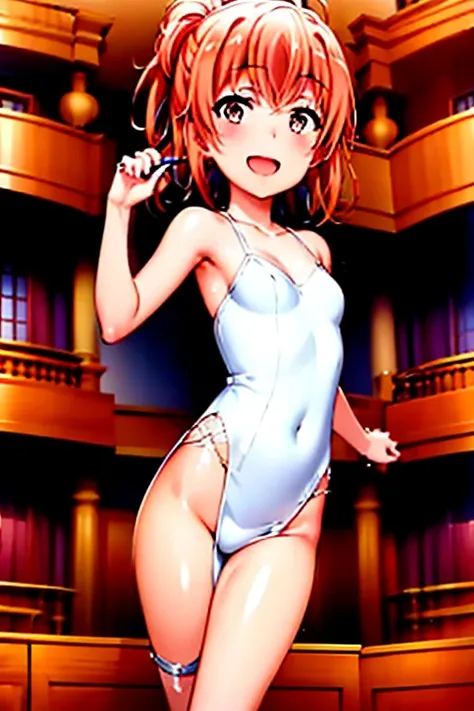 ((highest quality)), ((masterpiece)), (be familiar with), Perfect Face, indoor, Bedroom, Watching the audience,
One woman, Yuigahama Yui,
Open Mouth, Ecstatic expression, blush, smile,
Small breasts, Flat Chest, Young Girl, , , Girl,
Short Hair, Salmon-col...