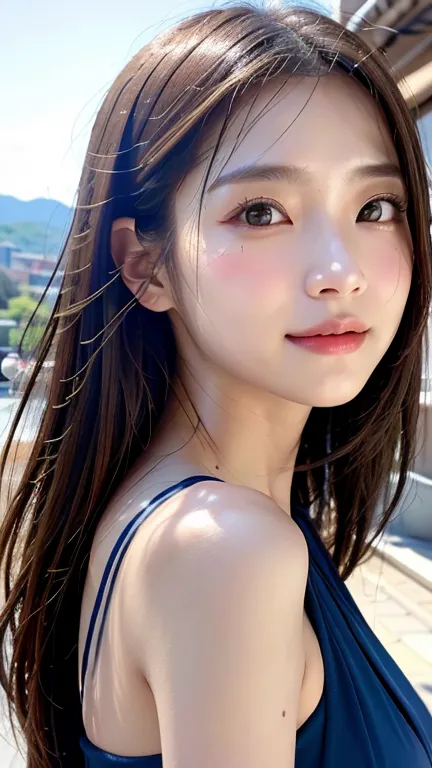 with the alleys of kyoto in the background、18-year-old girl、independent、look forward to、light eye makeup、brown hair color、flat 、...