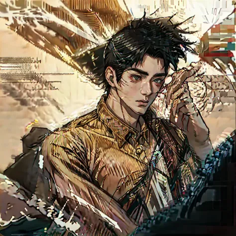 vaporwave looking anime Hot hunklike very moreAncient Japanese guy 20 -30ish bigger stronger looking attractive handsome guy with different angled moulded sculptured very sculpted different looks features types looks features subtle hints of anime look tre...