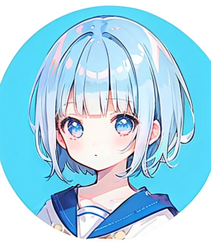 one girl, (pale blue hair, short hair, blunt bangs, blue eyes, round spec), white background, simple background,  translation_ve...