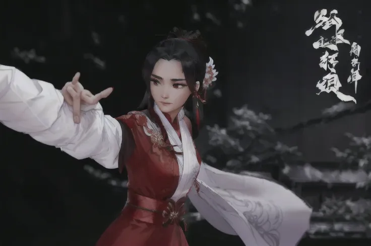 close-up：a woman in a red dress、lady holding a white shawl, full body martial arts, wuxia, xianxia hero, inspired by trees, insp...