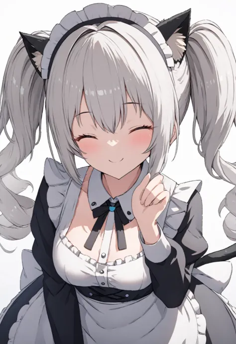 (((top quality and ultra detailed,unity 8k))),1 girl,smile,close ~ eyes,,shiny hair,(((twin drill:1.3))),silver hair,(cat ear cl...