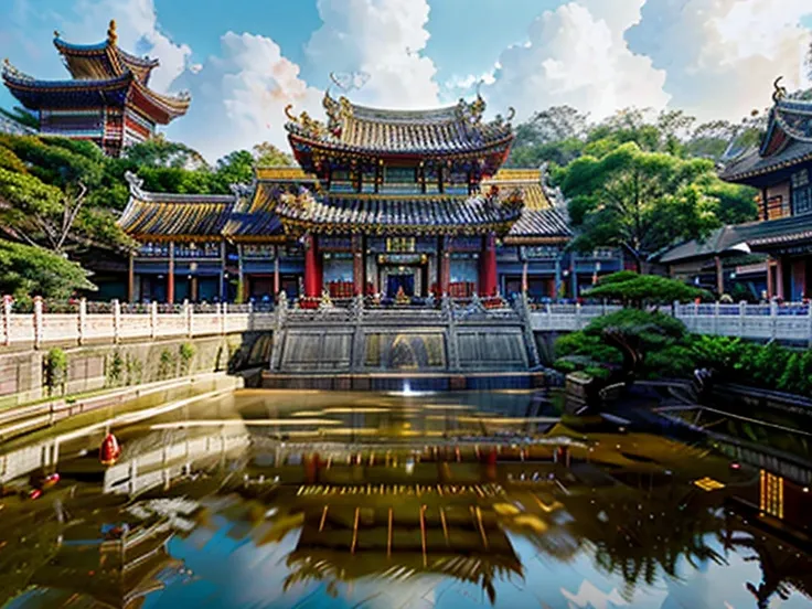 best quality, masterpiece, (((building))), photorealistic, very big colorful taiwanese hokkien temple paifang, taiwanese_temple