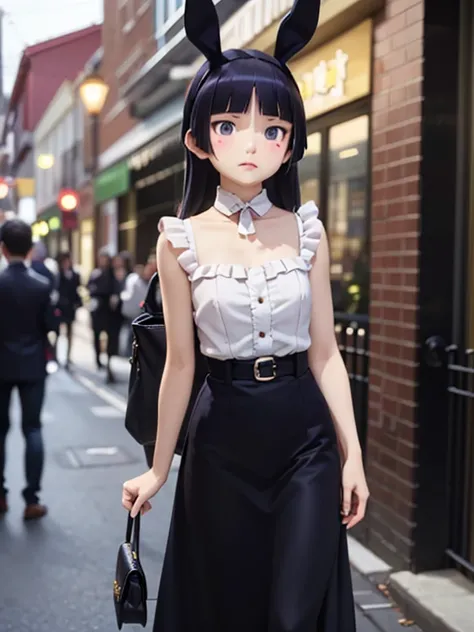 ((ruri gokou)), masterpiece, highest quality, One Girl, alone, Hime cut, (rabbit ear headband), Long skirt, Charm, Fashion Model, stylish, Simple Background, Model personality, elegant, chic, modern, Sophisticationされた, trend, glamorous, Minimalism, confide...