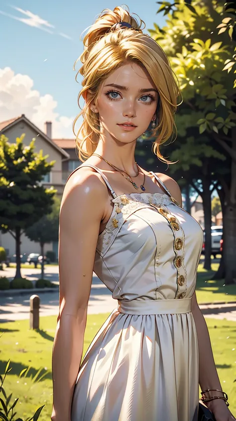 photoRealistic,Realistic, alone, photoRealistic, highest quality, Ultra-high resolution, One girl,, , Blonde hair in a ponytail, Wearing a yellow sundress, A gentle breeze blowing through the grass,, , One girl,, beautiful, masterpiece, highest quality, Hi...