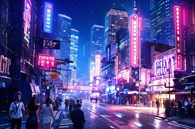 highest quality,masterpiece,cinematic quality,city,cyber punk,future city,city,sf,robot,digital art,neon light,neon signs,cathed...