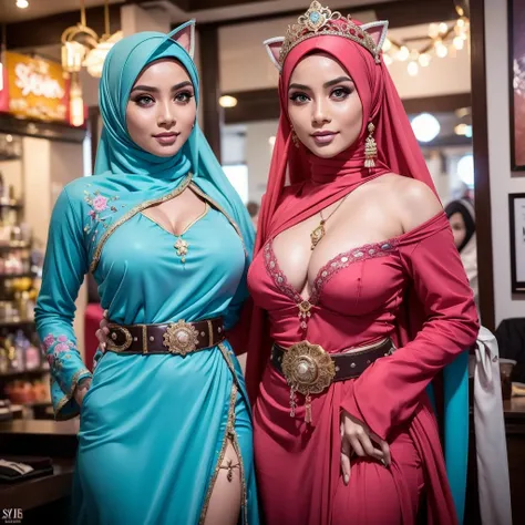 Two:2 naked and nude sexy hijab prostitutes with pinks nipples, bestquality，master-piece，High resolution with high detail，（brilliant：1.4），raw photograph，，optical illusion，1girle，（Solo exhibitions：1.2），（cowboy lens：1.2），（Hair crown：1.2），Traditional costumes...