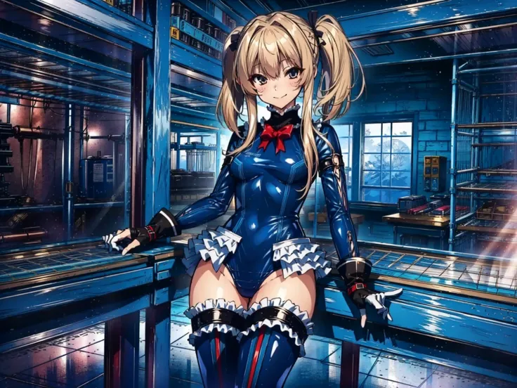 4K,Perfect Anatomy, highest quality, Marie Rose,Wicked Smile,Provocative attitude
,,Wicked Smile,Anime Style,(Ruffled swimsuit, Knee socks, Removed sleeve), (Anime Style:1.4) ,
,(White fingers:1.1,Black gloves),
Hollow Eyes,whole body,Three Girls、(In the r...