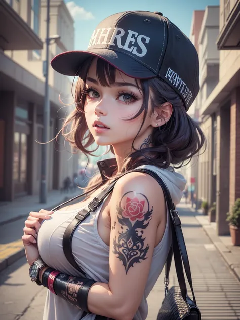 One of them has tattoos、woman wearing baseball cap, Anime style 4 k, badass anime 8K, Anime style. 8K, 4k anime wallpaper, anime art wallpaper 8K, anime wallpaper 4k, anime wallpaper 4k, 8K high quality detailed art, Anime Art Wallpaper 4K, Anime Art Wallp...