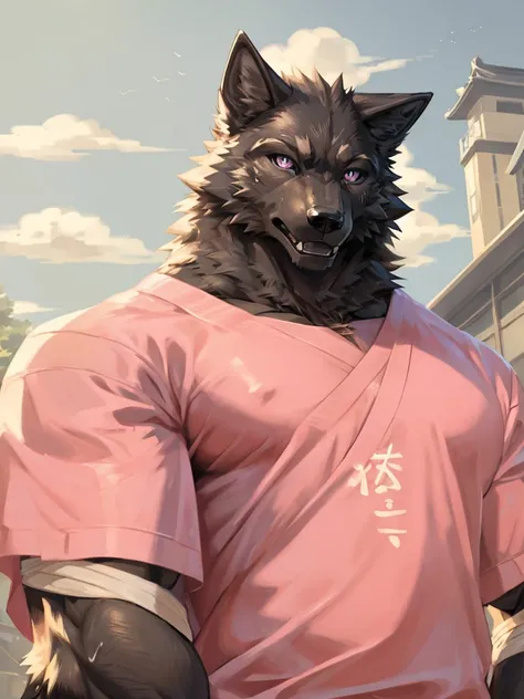 masterpiece,high quality,anime, ultra detailed, camera angle from bottom
, (tear the clothes youre wearing with your hands)
, (Black Wolf:1.9), great physique,Strong arms, manly, bulky
, Completely naked
, ((Excessive sweating))
, Fine grain, (ultra detail...