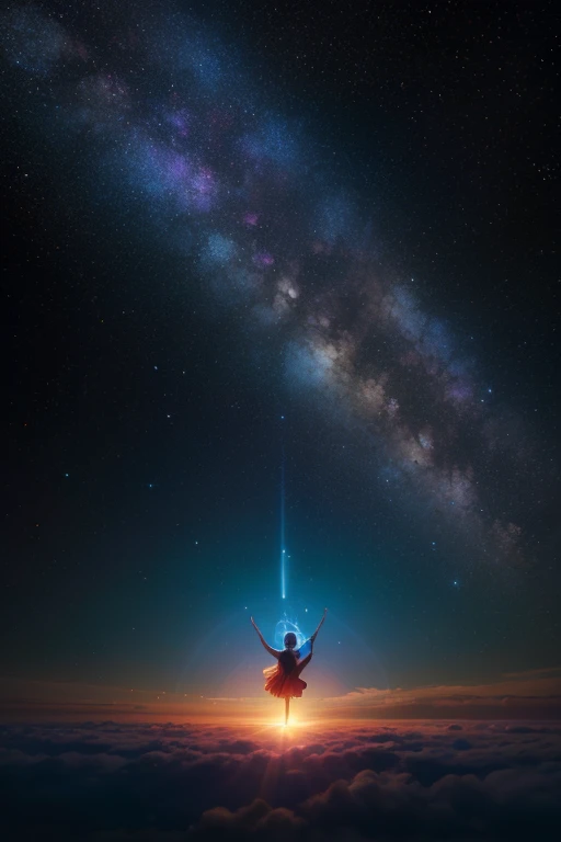 A capa irradia uma aura de luminosidade e positividade, with a celestial scene painted in the background. Um horizonte dourado se estende ao longo do topo, gently merging with a deep blue sky, adornado com nuvens macias que se dissipam ao redor de um sol r...