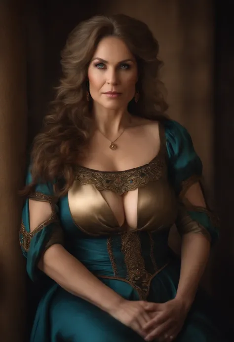 50 years old woman, big breasts, human, photorealistic, middle ages, realism