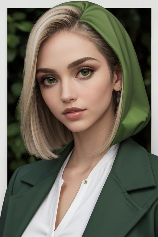 ((melhor qualidade)), ((Obra de arte)), ((cabelo louro)), (white cheekbone), (sapatos verdes-escuros), (detalhado), rosto e corpo perfeito, jaqueta de couro preta e calcinha verde