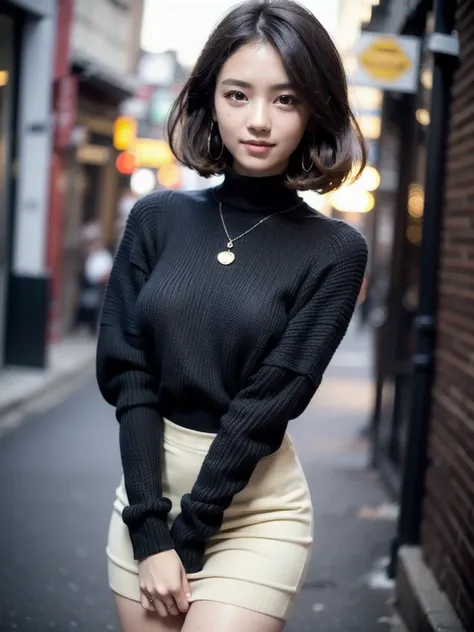 18 year old girl with perfect face and big breasts, right hand touching hair, cute clothes, slim and slender physique. The skin has detailed and highly detailed eyes (1.1 emphasis), very detailed skin texture (1.1 emphasis). slender necklace, model photo s...