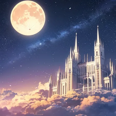 Scenery with giant moon, noite, estrelas. Cidade , animation style 