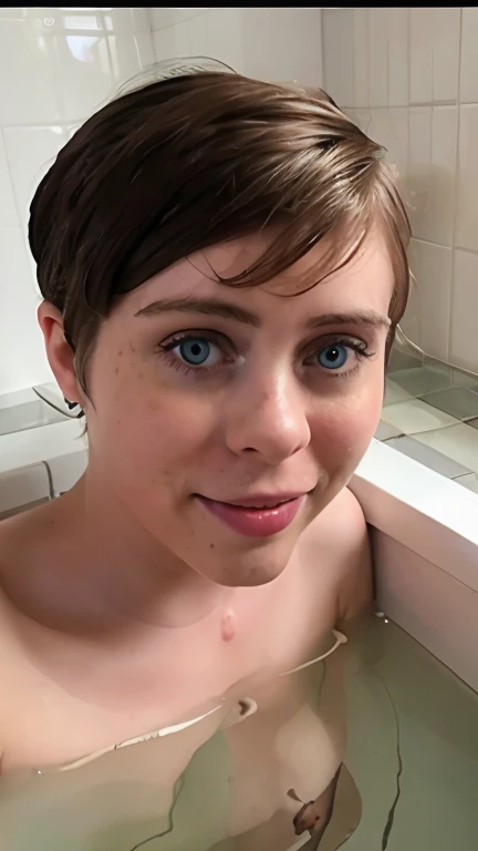 ((s0ph)), Sophia Lillis desnuda ,tumbada de espaldas, culo en primer plano, sonrisa, autofoto, submerged in the bathtub, mojada, gotas de agua en la cara,pelo corto, pelo mojado, pecas , tetas pecosas,vista de espaldas, primer plano de culo ,culo bonito,de...