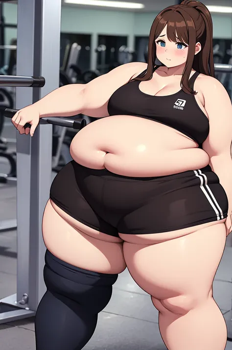 make brownhaired ssbbw fat girl in too tight shorts shes work out at the gym