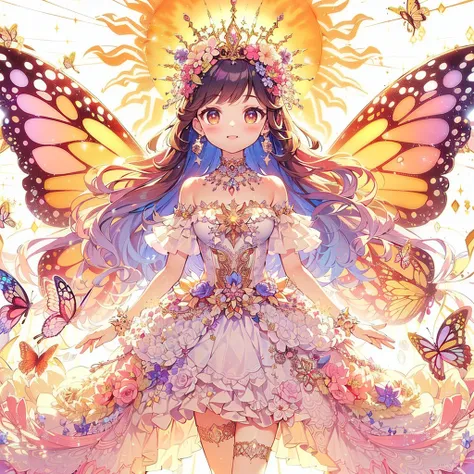 (Exquisite, beautiful, Very detailed, masterpiece, High resolution,high quality,High resolution),(Well-formed face,Soft and thin lines: 1.2, beautiful, Delicate and vivid illustrations with a mature and clear feel),(The motif is the sun, and a fairy prince...