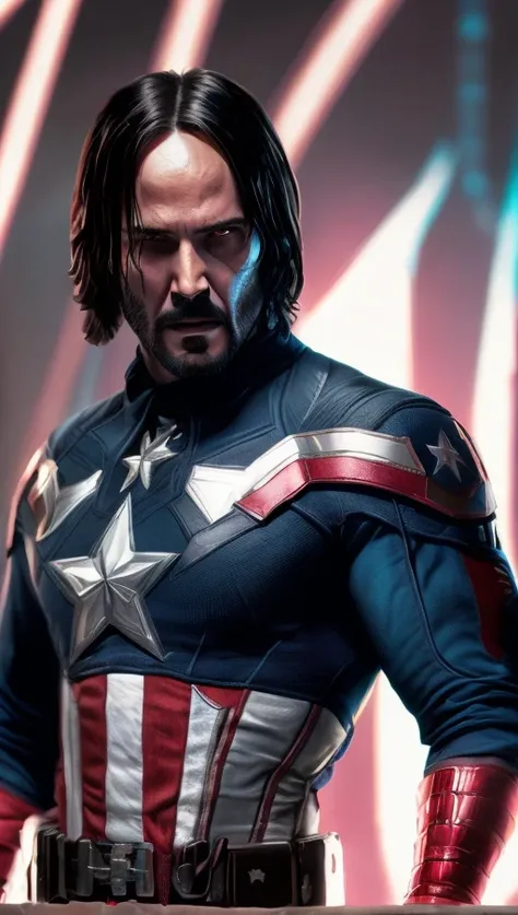 . tarantino style john wick as captain america 8k, high definition, detailed face, detailed face, detailed eyes, detailed suit, ...