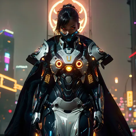 cyberpunk flame suit, cyberpunk armor, flaming eyes, glowing eyes, 1girl, highly detailed, intricate details, cinematic lighting, volumetric lighting, neon lights, dynamic pose, dramatic atmosphere, cyberpunk city background, vibrant colors, hyper-detailed...