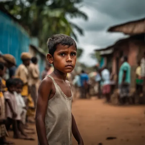 "10 year old boy looking intensely at the people around him,
Typical city in northeastern Brazil"