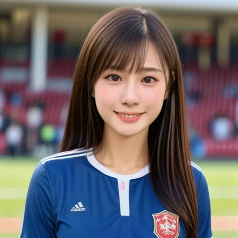 (kawaii 24 year-old Japanese girl, Nogizaka idol, Korean idol, soccer player), healthy female athlete body, glossy black hair, (very short hair, bangs:1.2), beautiful black eyes, rounded face, single eyelid, (no makeup:1.2), (big laughing), (soccer uniform...