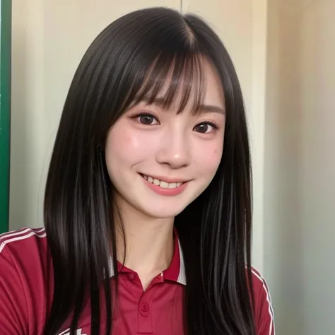 (kawaii 24 year-old Japanese girl, Nogizaka idol, Korean idol, soccer player), healthy female athlete body, (glossy black hair, very short hair, bangs:1.3), beautiful black eyes, rounded face, single eyelid, (no makeup:1.2), (big laughing:1.2), (soccer uni...