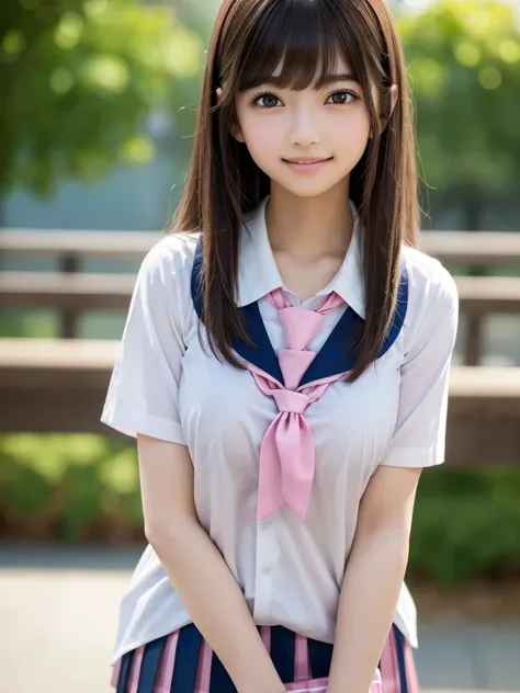 8K, highest quality, The real picture, Intricate details, Very detailed, Ultra-high resolution, Depth Field,(Realistic,Realistic:1.2),Tabletop , (Full Body Shot) , From the middle , 1 girl, eye_Chan, Very beautiful 17 year old girl, innocent big eyes,、Beau...