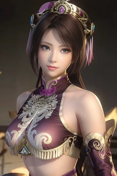 diao chan from romance of the three kingdoms,masterpiece、field,grass area,beautiful girl、fine eyes、puffy eyes、too big breasts、cu...