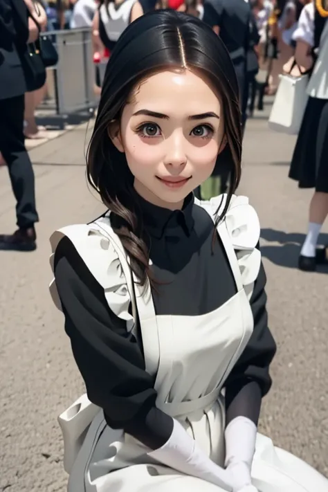 beautiful girl、cosplay、maid clothes:1.5、school festival、head to feet、