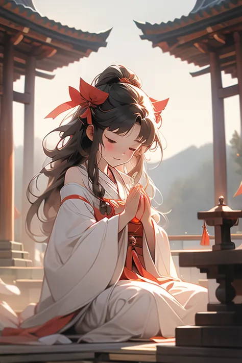 shrine,prayer,close your eyes,shrine maiden,joining hands in prayer,cute,girl