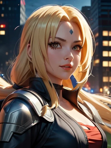 a close up of a person with long hair and a thor super hero costume , tsunade, tsunade from anime naruto shippuden, as an anime character, perfect anime face, she has yellow hair with bangs, female anime character, anime character, anime best girl, hime cu...