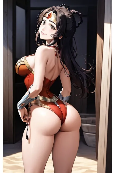 masterpiece, best quality, beautiful art, high resolution, well formed hands, body and fingers, 1 woman, solo, Xiangling, wearing a wonder woman outfit ,  tiara , long hair,, adult, big breasted, cleavage, full body, sexy and skimpy outfit , gorgeous legs ...