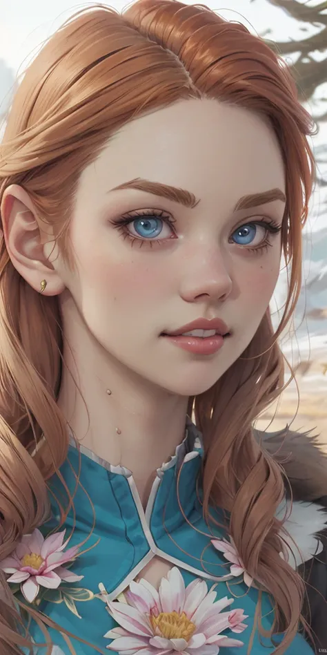 Personagem mulher estilo atompunk Fiona rainha Anna de Arendelle com marcas de guerras Imagem de desenho animado de uma mulher .Ilustra??o estilo desenho animado, estilo de arte dos desenhos animados, estilo de arte dos desenhos animados, digital illustrat...