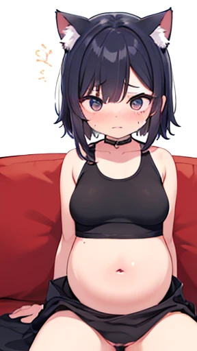 Cat ear、work、Looks very painful、Small face、adult、Very embarrassed look、((Big Breasts))、Very impatient、Trembling、Sweating、Are pregnant、disease、abdomen、abdomen、Wearing a dress、Show only your belly、Last month of pregnancy、１One navel、Sitting on the sofa、((破裂しそ...