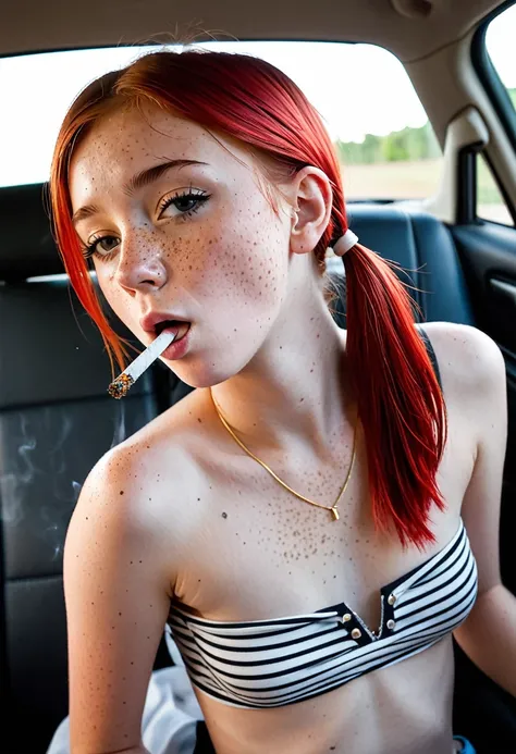 a teen girl getting fucked from the back, doggy style, penis in pussy, rapidly smoking cigarettes, teenager, lots of cigarette a...