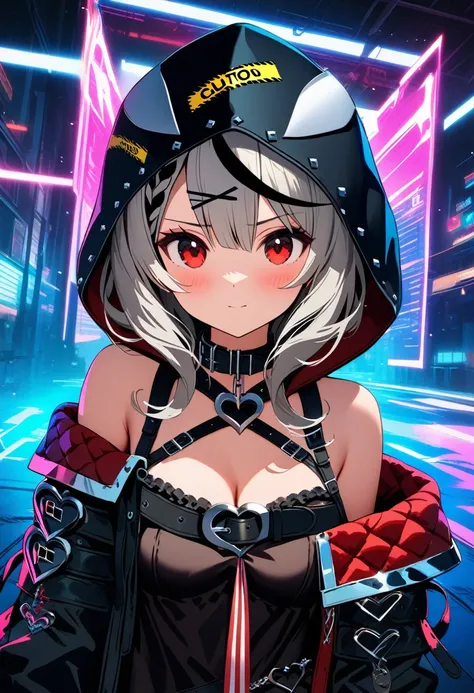 8K resolution, (highest quality), (masterpiece), 1girl,sakamata chloe,hololive , cyberpunk style in black, white, grey and neon colors, energy-filled illustrations with dynamic brushstrokes in the style of a storybook illustration