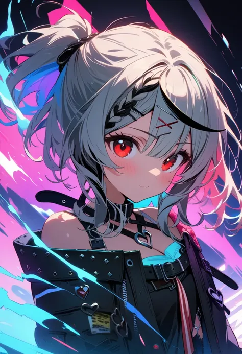 8K resolution, (highest quality), (masterpiece), 1girl,sakamata chloe,hololive , cyberpunk style in black, white, grey and neon colors, energy-filled illustrations with dynamic brushstrokes in the style of a storybook illustration